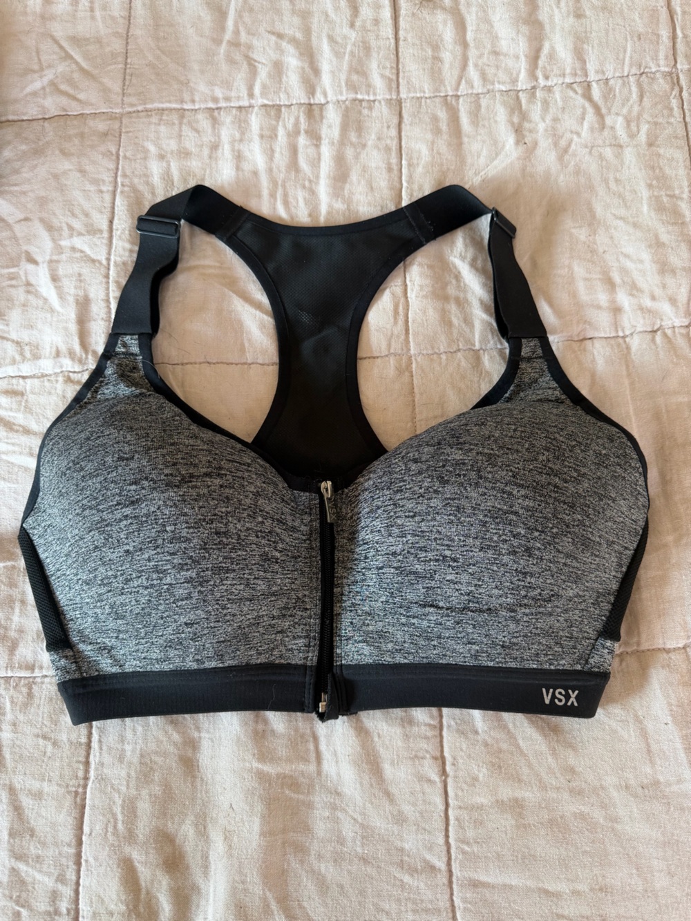 VSX Gray Heather Front-Zip Racerback Sports Bra - 34D